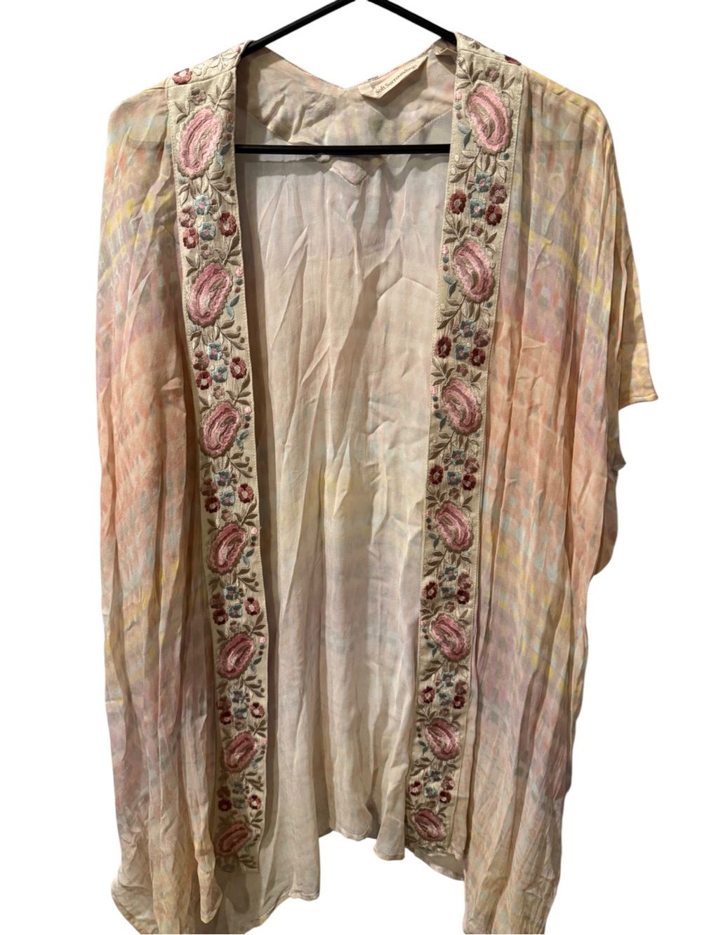 Soft Surroundings Pastel Embroidered Open Kimono Jacket